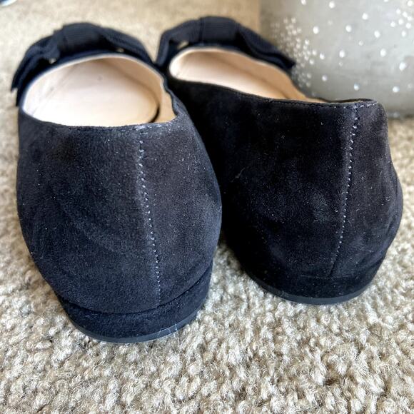 Prada Suede Ballet Flats Grosgrain Bow Pointed Toe Black 5 - Picture 6 of 7